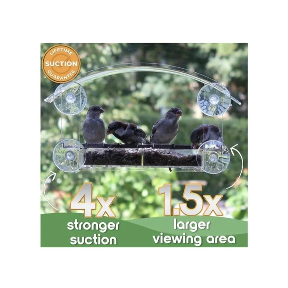 HomeBird Window Bird Feeder NEW Clear Acrylic with Strong Suction Cups